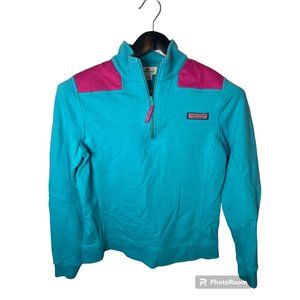 Vineyard Vines Women's 1/4 Zip Shep Shirt size Small Teal Pink